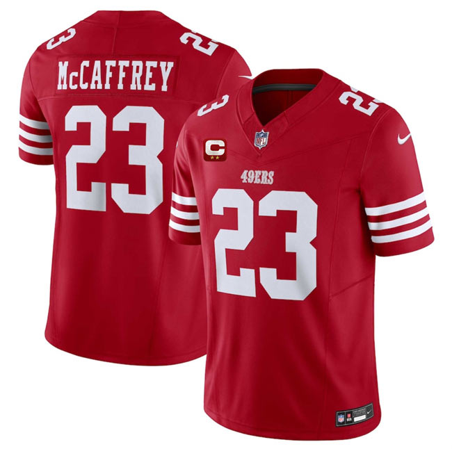 Men's San Francisco 49ers 23 Christian McCaffrey Red 2025 F.U.S.E. With 2 Star C Patch Vapor Untouchable Limited Stitched Football Jersey