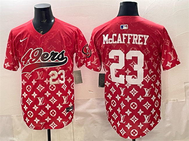 Men's San Francisco 49ers 23 Christian McCaffrey Red Limited Stitched Baseball Jersey