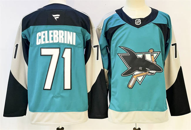 Men's San Jose Sharks 71 Macklin Celebrini Teal 2025 Alternate Stitched Hockey Jersey