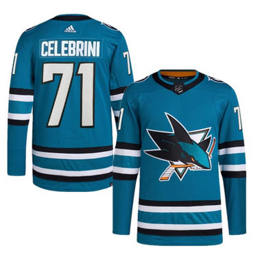 Men's San Jose Sharks 71 Macklin Celebrini Teal Adidas NHL Stitched Jersey