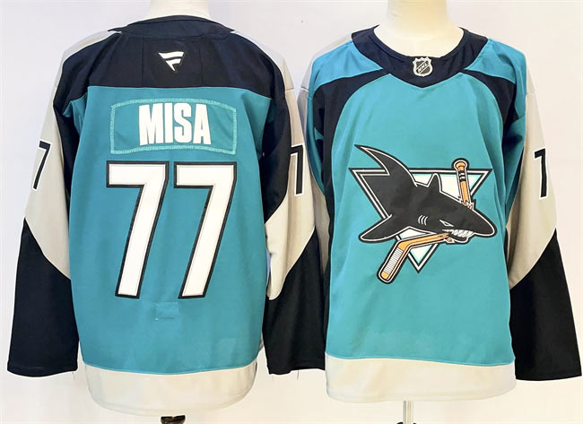 Men's San Jose Sharks 77 Michael Misa Teal 2025 Alternate Stitched Hockey Jersey