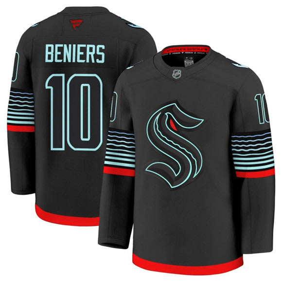 Men's Seattle Kraken 10 Matty Beniers Black Alternate Stitched Hockey Jersey