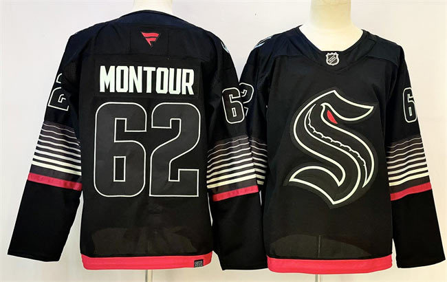 Men's Seattle Kraken 62 Brandon Montour Black 2026 Alternate Stitched Hockey Jersey
