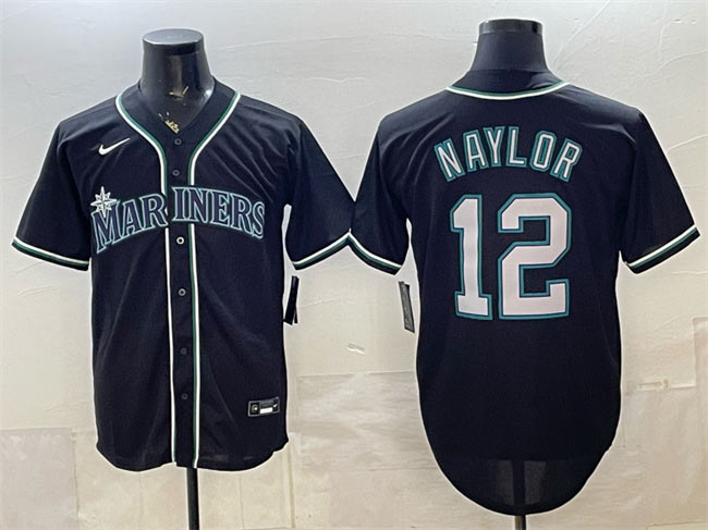 Men's Seattle Mariners 12 Josh Naylor 2026 Fashion Replica Black Out Stitched Baseball Jersey