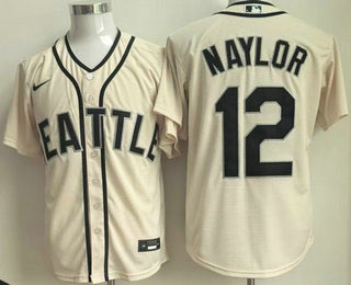 Men's Seattle Mariners 12 Josh Naylor Cream Cool Base Jersey