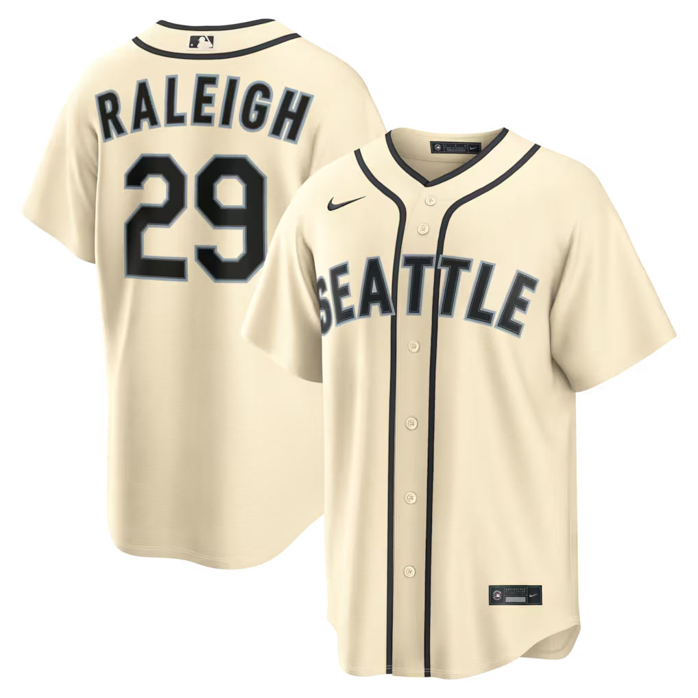 Men's Seattle Mariners 29 Cal Raleigh Cream Nike Alternate Jersey