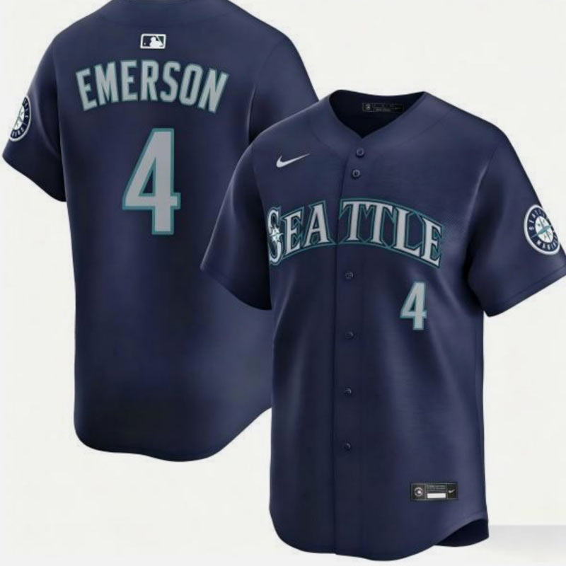 Men's Seattle Mariners 4 Colt Emerson Navy Cool Base Stitched Baseball Jersey