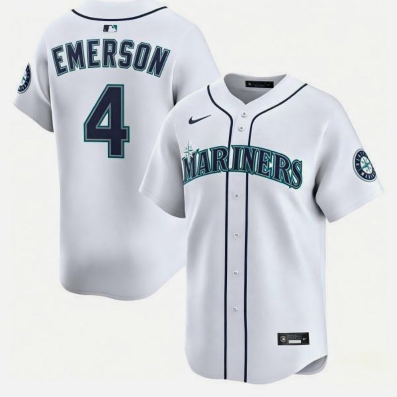 Men's Seattle Mariners 4 Colt Emerson White Cool Base Stitched Baseball Jersey