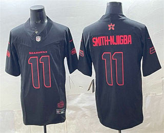 Men's Seattle Seahawks 11 Jaxon Smith Njigba Limited Black Stranger Things Stuck In The Upside Down Football Jersey