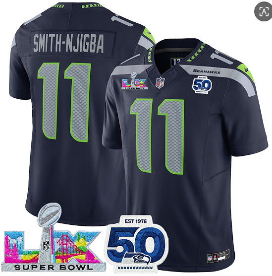 Men's Seattle Seahawks 11 Jaxon Smith Njigba Navy 2025 F.U.S.E