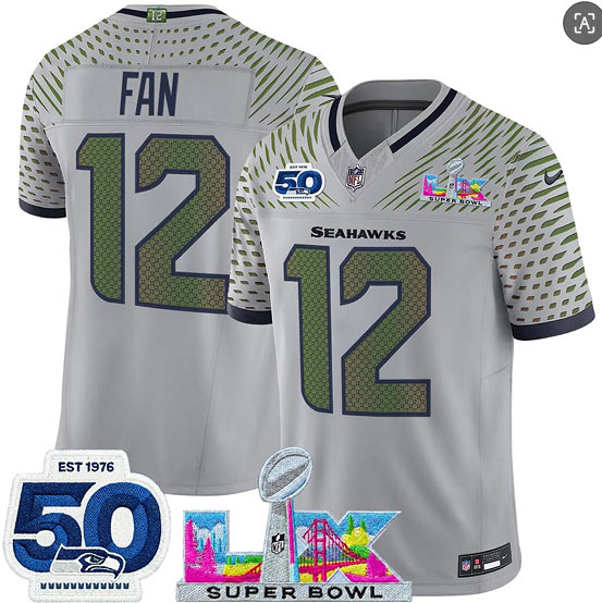 Men's Seattle Seahawks 12 Fan Gray 2025 F.U.S.E