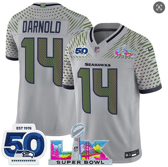 Men's Seattle Seahawks 14 Sam Darnold Gray 2025 F.U.S.E