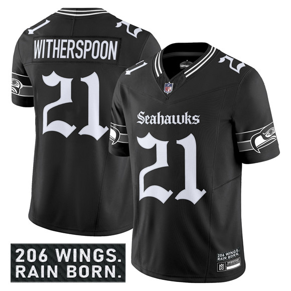Men's Seattle Seahawks 21 Devon Witherspoon Black 2025 F.U.S.E. 'Gothic Rain City Shadows Edition' Vapor Limited Football Stitched Jersey