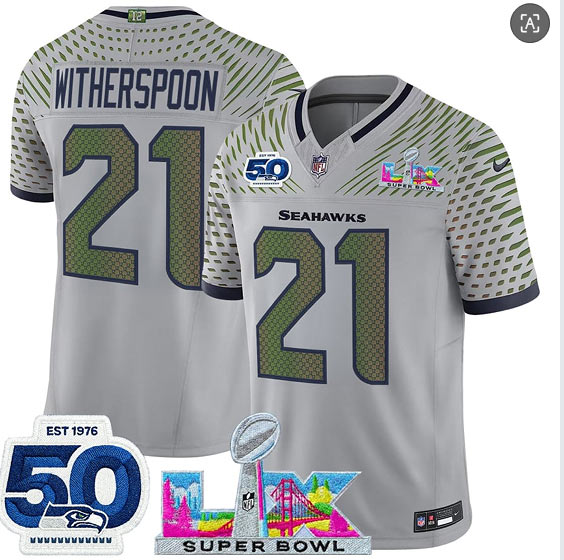 Men's Seattle Seahawks 21 Devon Witherspoon Gray 2025 F.U.S.E