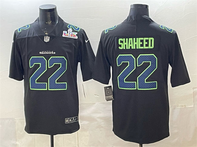 Men's Seattle Seahawks 22 Rashid Shaheed Black 2025 Super Bowl LX Patch Carbon Fashion Vapor Untouchable Limited Stitched Football Jersey