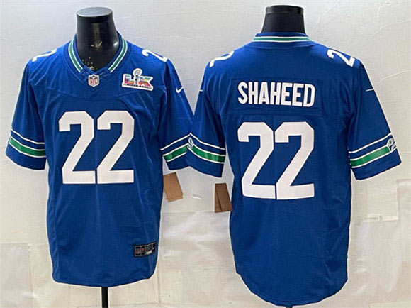 Men's Seattle Seahawks 22 Rashid Shaheed Royal 2025 F.U.S.E. Super Bowl LX Patch Vapor Throwback Limited Football Stitched Jersey