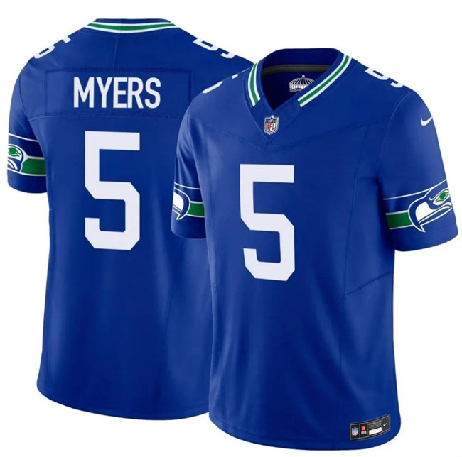 Men's Seattle Seahawks 5 Jason Myers Royal 2025 F.U.S.E Throwback Vapor Limited Stitched Football Jersey