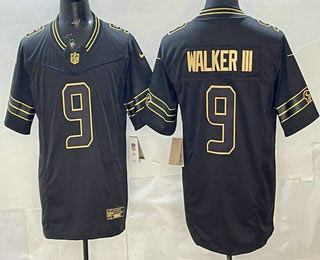 Men's Seattle Seahawks 9 Kenneth Walker III Black Gold FUSE Vapor Limited Stitched Jersey