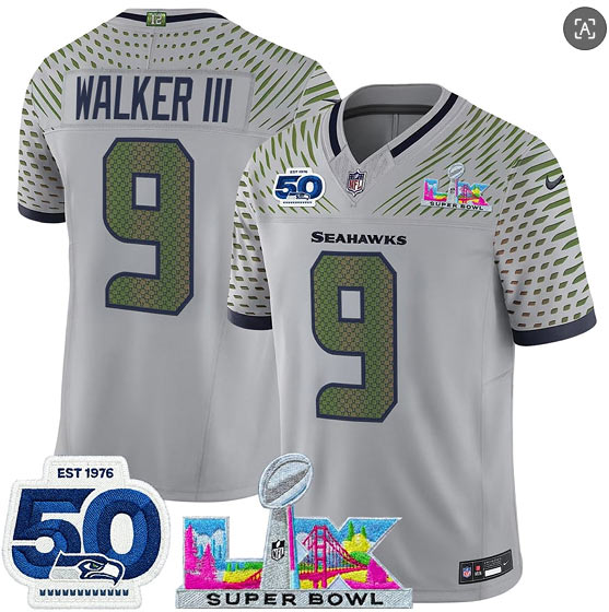 Men's Seattle Seahawks 9 Kenneth Walker III Gray 2025 F.U.S.E