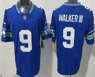 Men's Seattle Seahawks 9 Kenneth Walker III Limited Blue FUSE Vapor Jersey