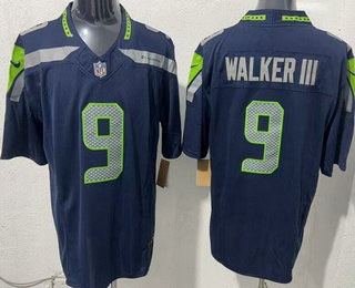 Men's Seattle Seahawks 9 Kenneth Walker III Limited Navy FUSE Vapor Jerseys
