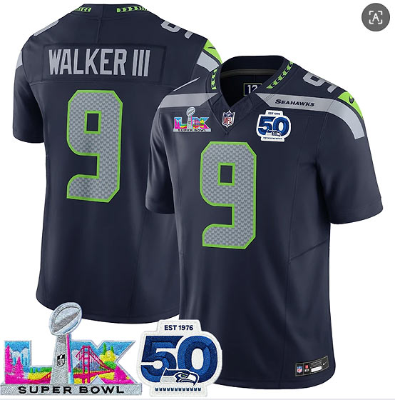 Men's Seattle Seahawks 9 Kenneth Walker III Navy 2025 F.U.S.E
