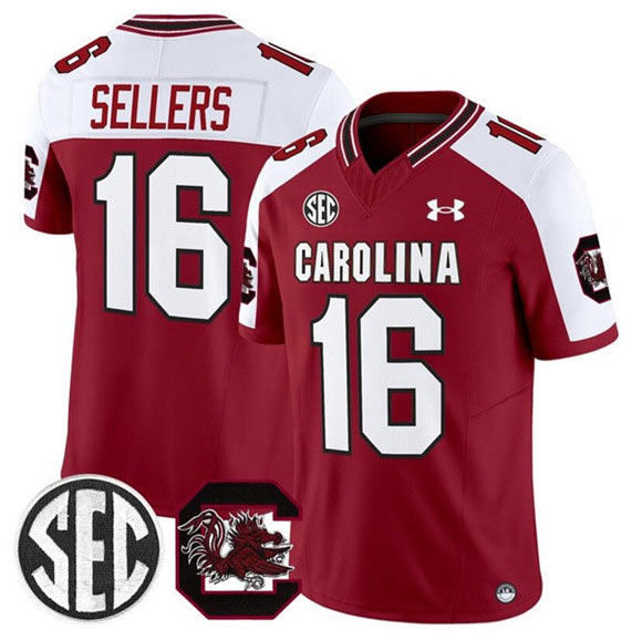Men's South Carolina Fighting Gamecocks 16 LaNorris Sellers Garnet White 2025 F.U.S.E. Stitched Jersey
