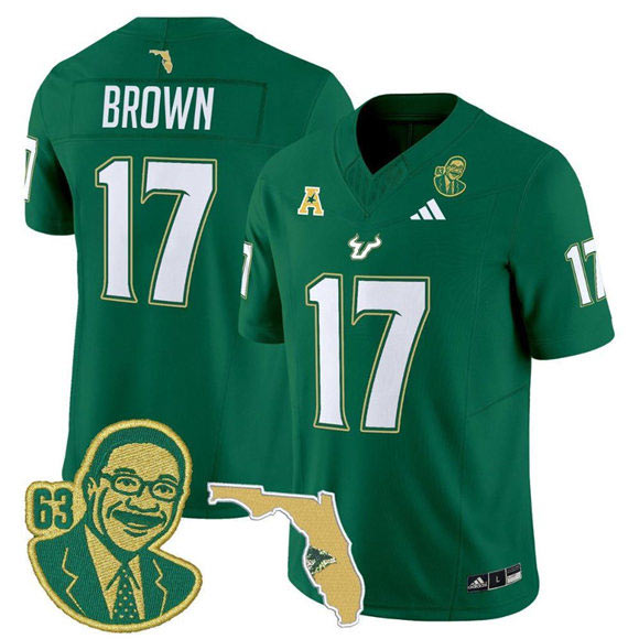 Men's South Florida Bulls 17 Byrum Brown Green Stitched Jersey