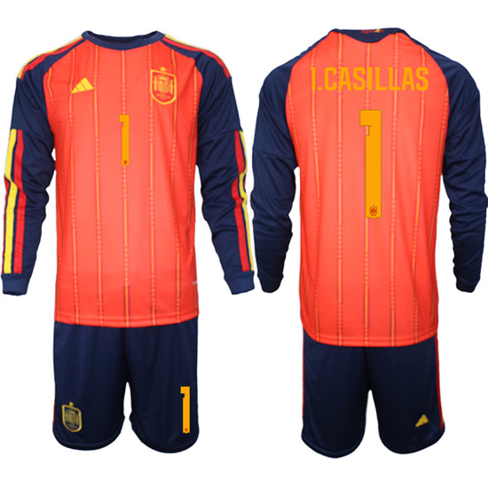 Men's Spain 1 I.CASILLAS National Team FIFA x World Cup 2026 Long Sleeve Home Red On Field Jerseys
