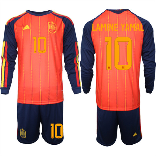 Men's Spain 10 LAMINE YAMAL National Team FIFA x World Cup 2026 Long Sleeve Home Red On Field Jerseys