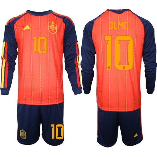 Men's Spain 10 OLMO National Team FIFA x World Cup 2026 Long Sleeve Home Red On Field Jerseys