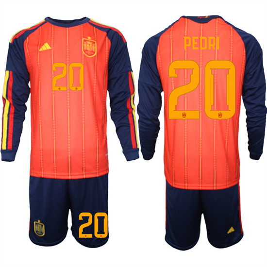 Men's Spain 20 PEDRI National Team FIFA x World Cup 2026 Long Sleeve Home Red On Field Jerseys