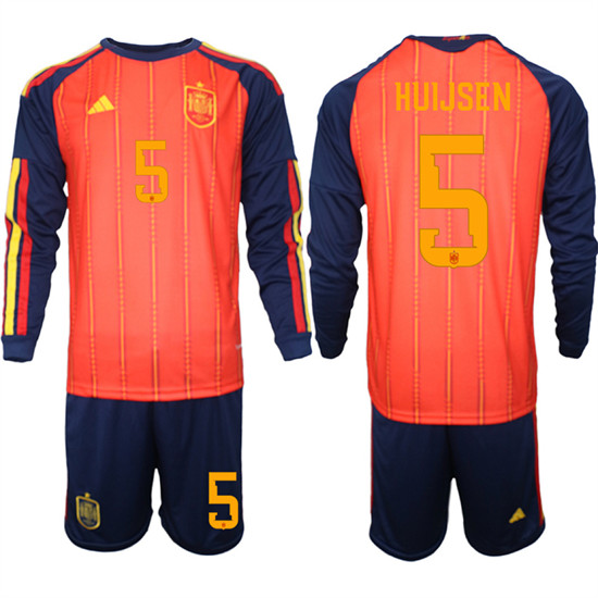 Men's Spain 5 HUIJSEN National Team FIFA x World Cup 2026 Long Sleeve Home Red On Field Jerseys