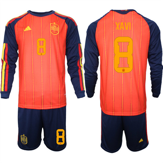 Men's Spain 8 XAVI National Team FIFA x World Cup 2026 Long Sleeve Home Red On Field Jerseys