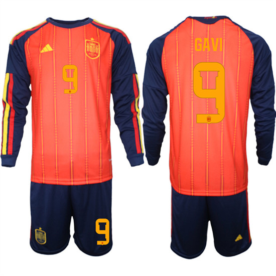 Men's Spain 9 GAVI National Team FIFA x World Cup 2026 Long Sleeve Home Red On Field Jerseys
