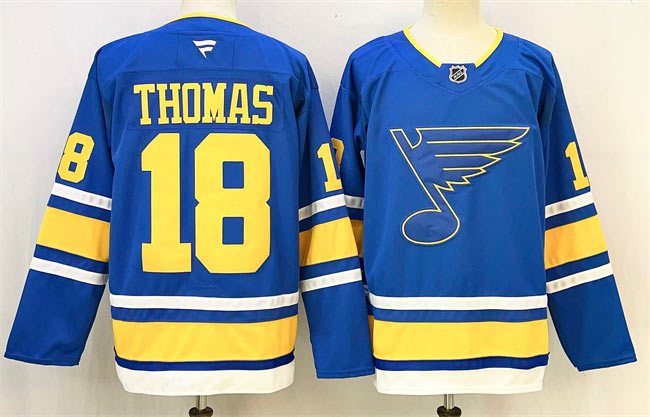 Men's St. Louis Blues 18 Robert Thomas Blue 2025 Stitched Hockey Jersey