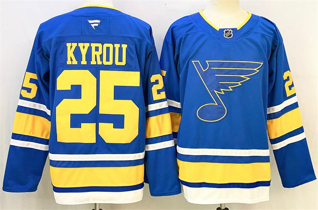 Men's St. Louis Blues 25 Jordan Kyrou Blue 2025 Stitched Hockey Jersey