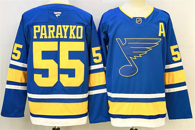 Men's St. Louis Blues 55 Colton Parayko Blue 2025 With A Patch Stitched Hockey Jersey