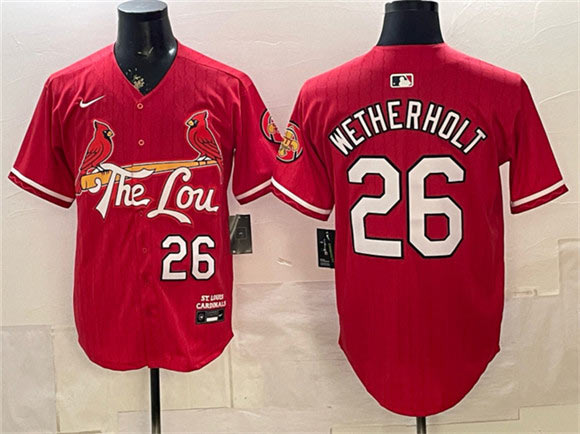Men's St. Louis Cardinals 26 JJ Wetherholt Red 2024 City Connect Stitched Baseball Jersey