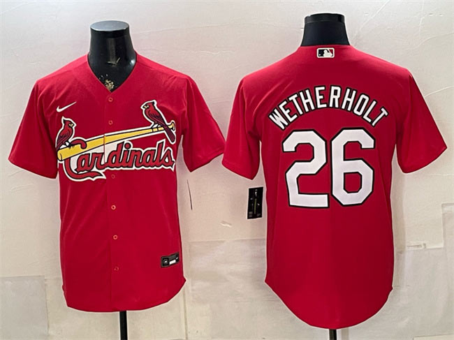 Men's St. Louis Cardinals 26 JJ Wetherholt Red Cool Base Stitched Baseball Jersey