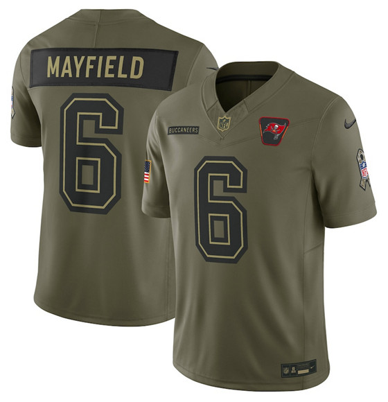 Men's Tampa Bay Buccaneers 6 Baker Mayfield Olive 2025 Salute to Service Limited Football Stitched Jersey