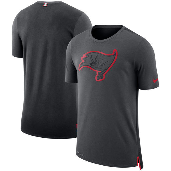 Men's Tampa Bay Buccaneers Charcoal Black Sideline Travel Mesh Performance T Shirt
