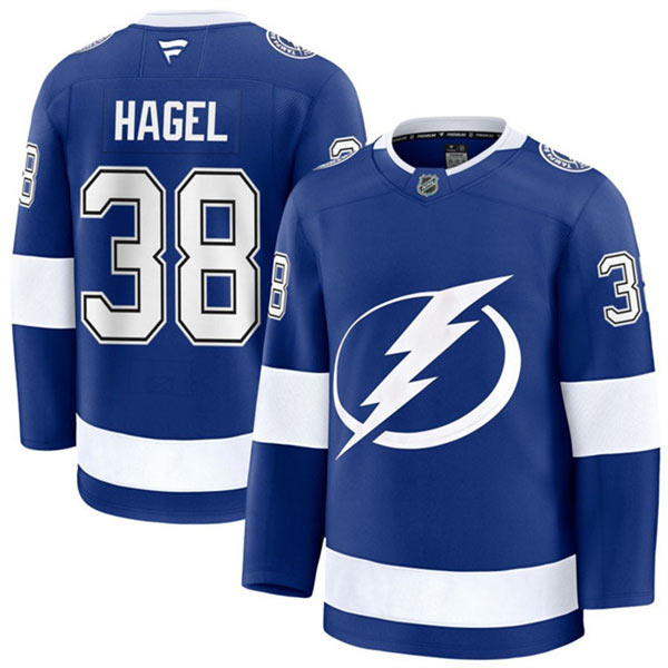 Men's Tampa Bay Lightning 38 Brandon Hagel Blue Home Stitched Hockey Jersey