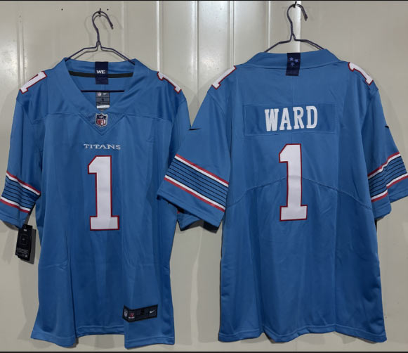 Men's Tennessee Titans 1 Cameron Ward Light Blue 2026 F.U.S.E