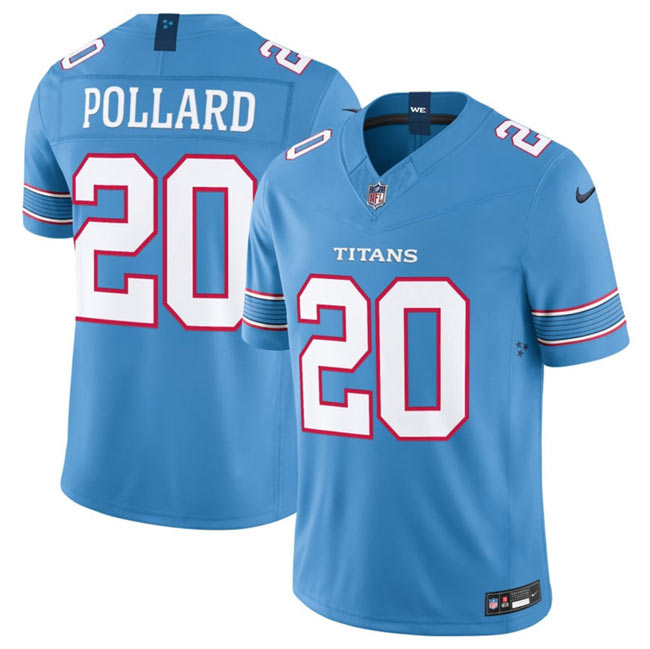 Men's Tennessee Titans 20 Tony Pollard Light Blue 2026 F.U.S.E. Vapor Limited Stitched Football Jersey