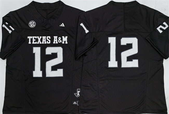 Men's Texas A&M Aggies Lions 12 Premier Strategy Black 2025 F.U.S.E. Stitched Jersey