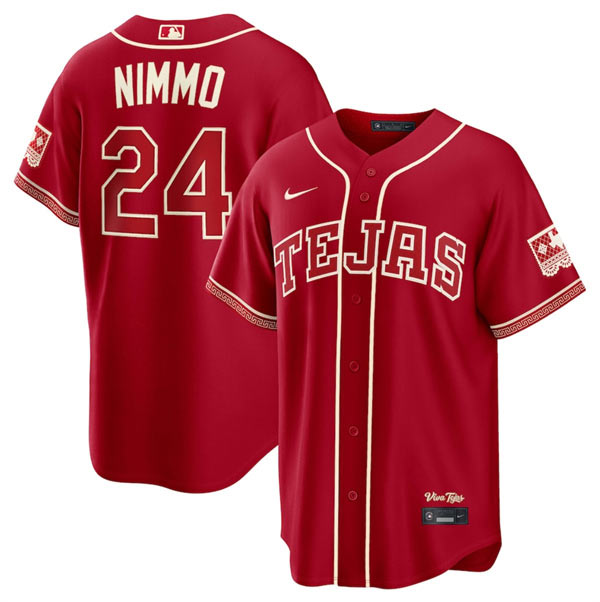 Men's Texas Rangers 24 Brandon Nimmo Red 2026 City Connect Stadium Stitched Baseball Jersey