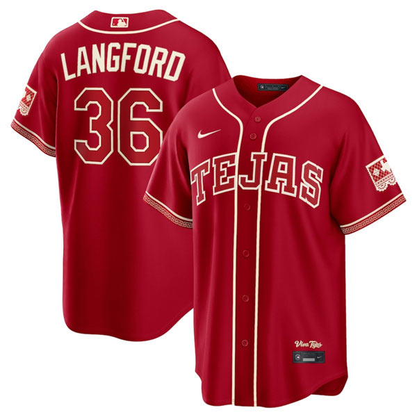 Men's Texas Rangers 36 Wyatt Langford Red 2026 City Connect Stadium Stitched Baseball Jersey