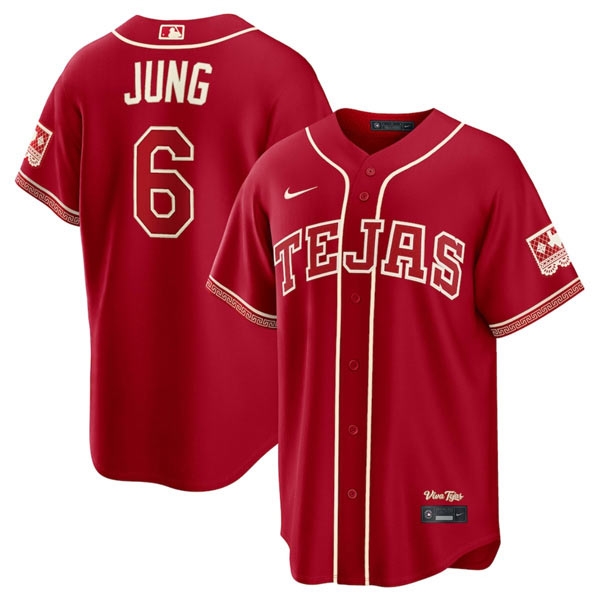 Men's Texas Rangers 6 Josh Jung Red 2026 City Connect Stadium Stitched Baseball Jersey