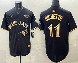 Men's Toronto Blue Jays 11 Bo Bichette Black Gold 2025 American League Champions Limited Stitched Jersey